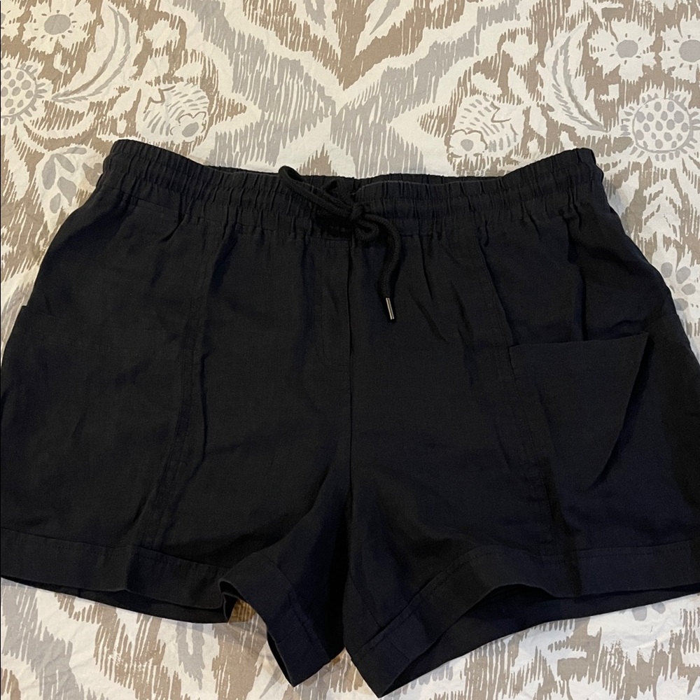 Cubavera Black High-Waist Drawstring Linen Shorts